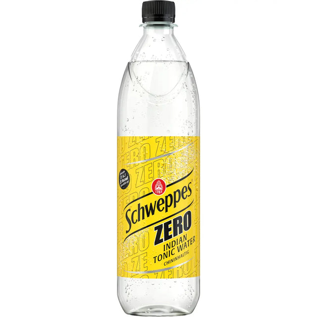 Schweppes Indian Tonic Water Zero 6x1L (Mehrweg) von Schweppes - zuckerfreies Tonic Water mit gelbem und schwarzem Etikett, ideal zum Mischen eines erfrischenden Gin Tonic.