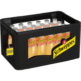 Eine schwarze Kiste mit 24 Glasflaschen Schweppes White Peach (je 0,2 l) - ideal als erfrischendes Erfrischungsgetränk oder zum Mixen von fruchtigen Cocktails.