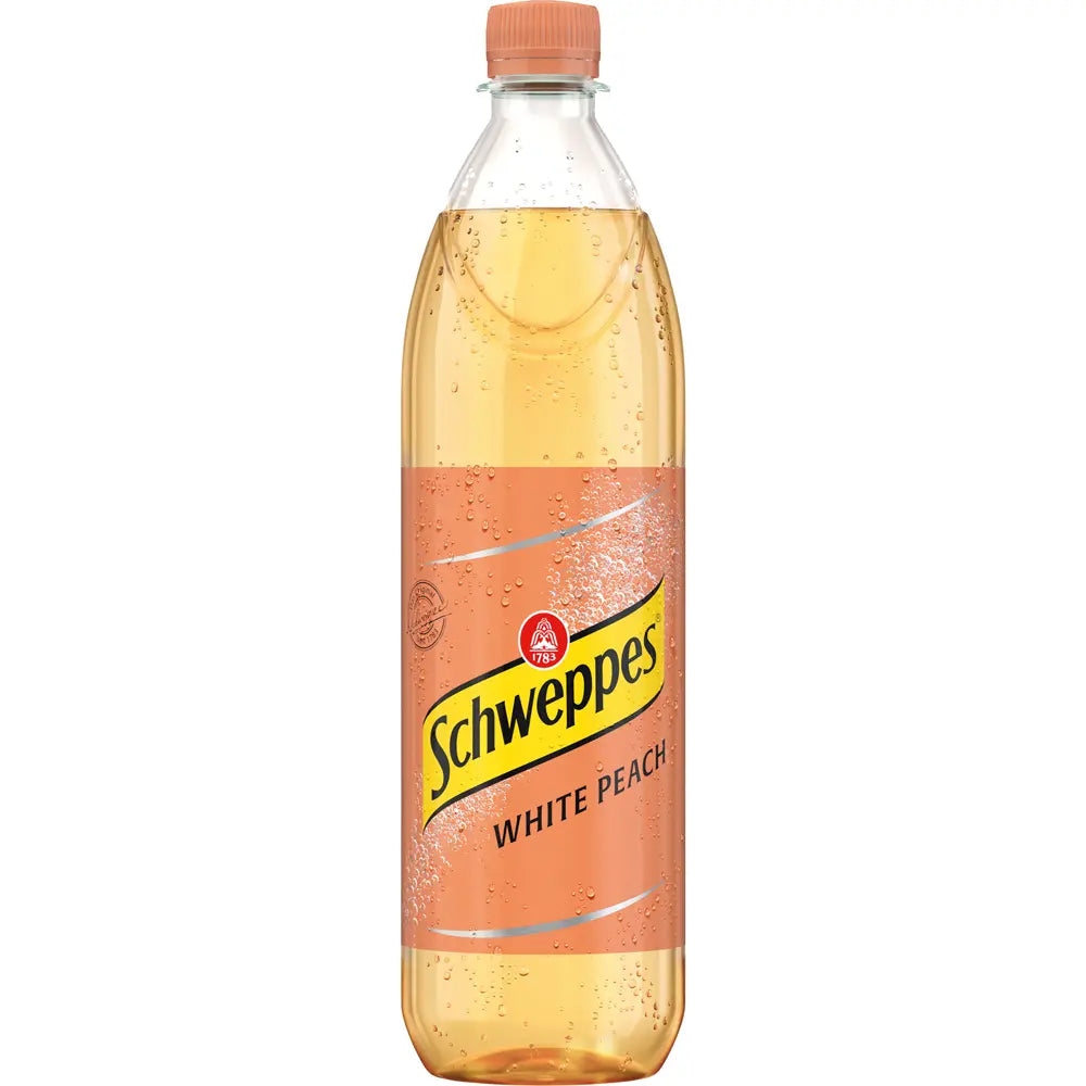 Schweppes White Peach PET 6x1L (MEHRWEG) - ein erfrischender Drink oder Cocktailfüller in einer praktischen Kunststoffflasche mit dem charakteristischen Pfirsichgeschmack von Schweppes.