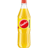 Die 1-Liter-PET-Flasche Sinalco Orange von Sinalco-MEHRWEG mit gelbem Etikett und rotem Verschluss enthält erfrischende Orangenlimonade. Erhältlich im 12er-Pack.