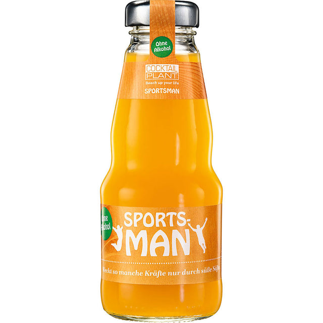 Eine 0,2 l Glasflasche Cocktail Plant Sportsman alkoholfrei mit Ananas-Maracuja-Geschmack bietet das perfekte alkoholfreie Cocktail-Erlebnis. Erhältlich in einem Multipack von 24 Flaschen (MEHRWEG).