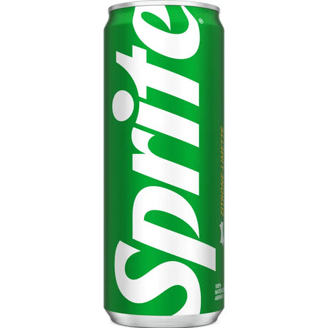 Eine grüne Dose Sprite Dose 24x 0,33 Liter (EINWEG) von Sprite, eine kohlensäurehaltige Zitronenlimonade mit fettem weißen Schriftzug auf der Vorderseite.