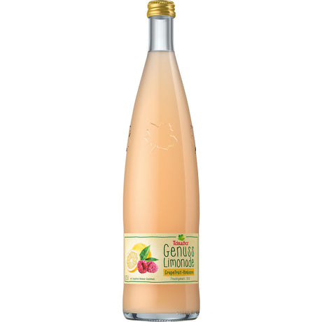 Teinacher Mineralwasser Genuss-Limonade in der Geschmacksrichtung Grapefruit-Himbeere in der 0,75 l Glasflasche mit goldenem Verschluss und lebendiger Fruchtabbildung; erhältlich im 12er-Pack MEHRWEG.
