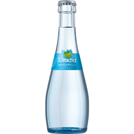 Teinacher Mineralwasser Gourmet Naturell 20x0,25L (MEHRWEG) in Klarglasflaschen mit blauem Etikett und Verschluss - stilles Premium-Mineralwasser aus dem Schwarzwald.