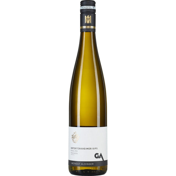 Eine große Flasche Aldinger Untertürkheimer Gips Riesling trocken 2024, ein deutscher Weißwein von Aldinger.