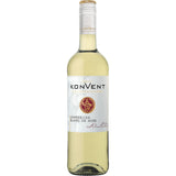 Eine Flasche Weinkonvent Dürrenzimmern Klosterhof Lemberger Blanc de Noir fruchtig 2024, ein fruchtiger Weißwein aus Deutschland mit einem auffälligen Etikett in Gold und Weiß.