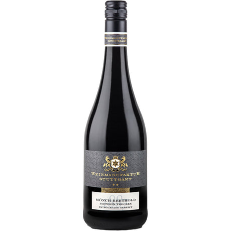 Eine Flasche Weinmanufaktur Stuttgart Mönch Berthold Rot ** trocken 2023 deutscher Rotwein der Marke Weinmanufaktur Stuttgart.